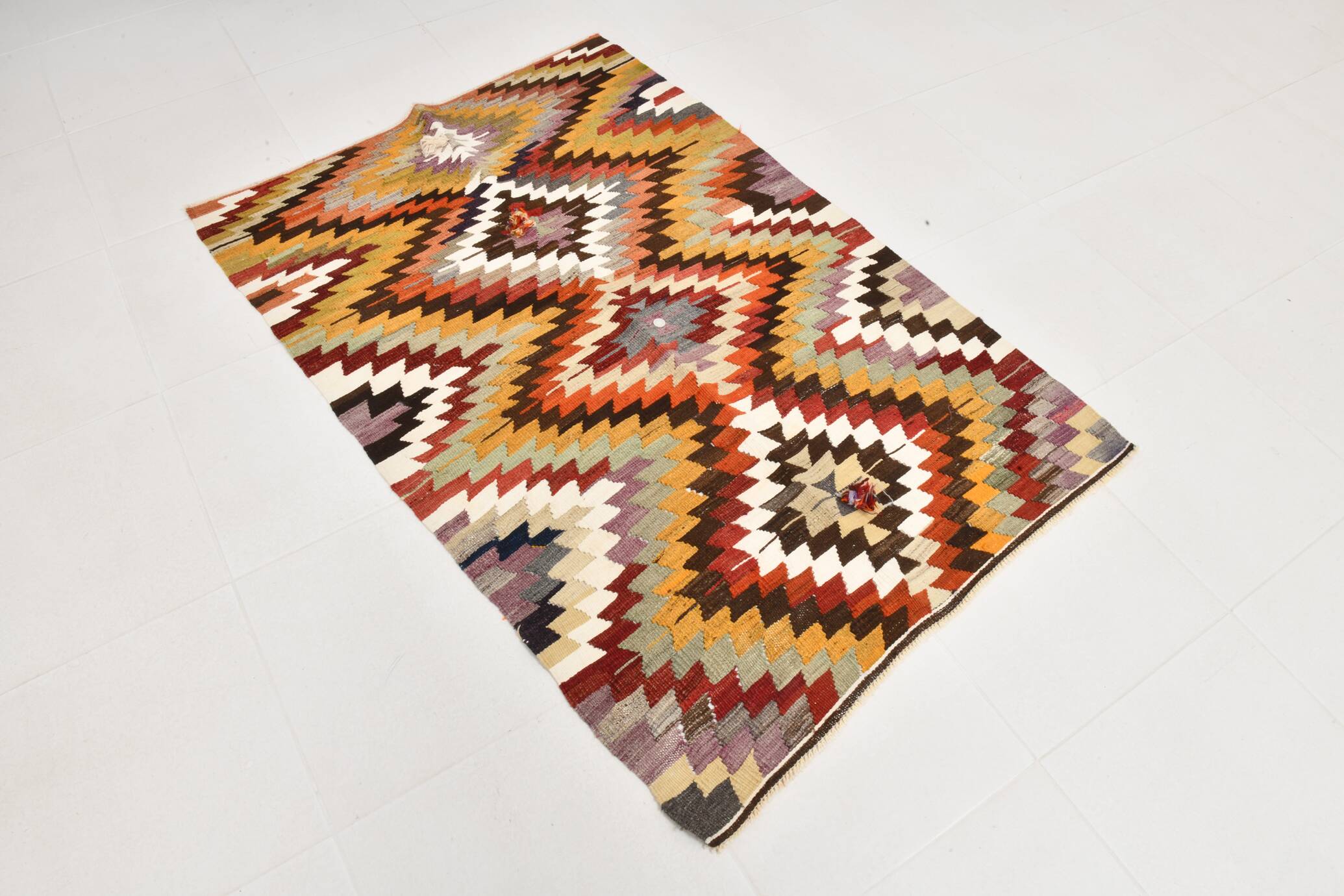 3x5 Green & Red Tribal Kilim Rug, 102x148Cm