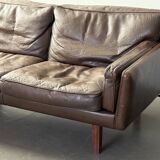 2-seater sofa in brown leather, Illum Wikkelso for Holger Christiansen