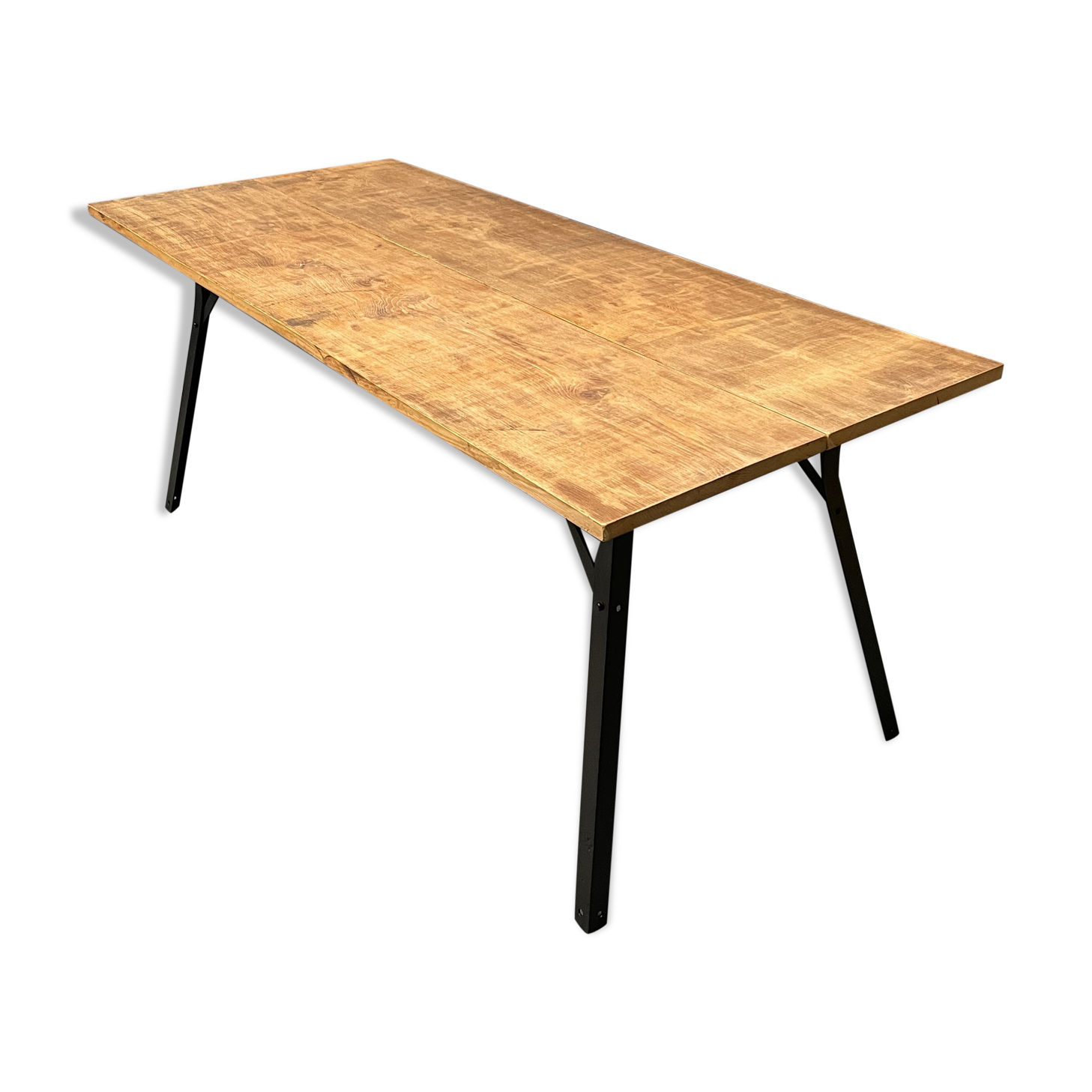 Handmade industrial oak dining table with black metal legs
