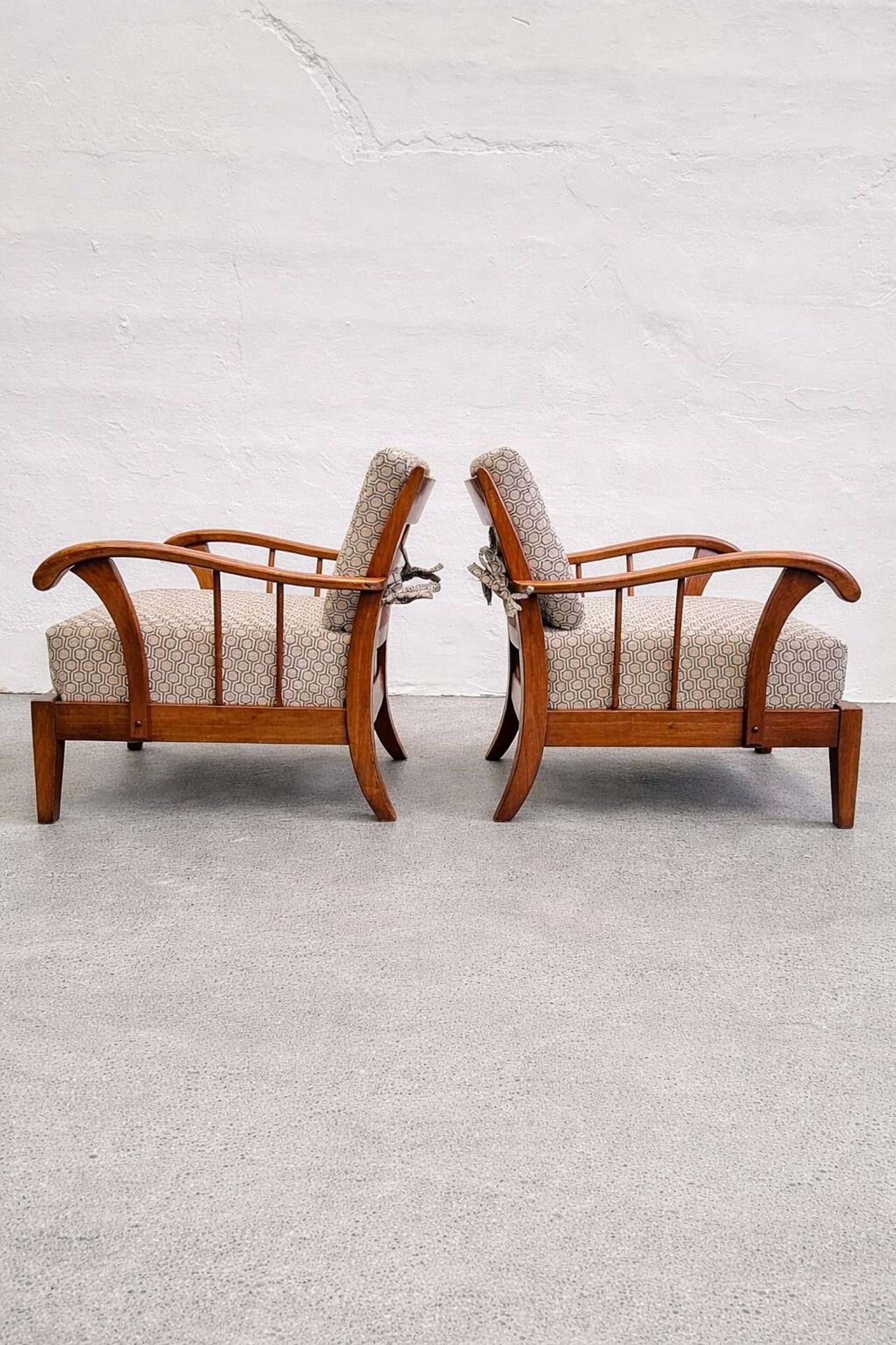 Pair of solid cherry wood armchairs, Austria 1940s
