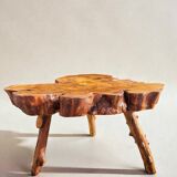 Olive root coffee table in brutalist style.