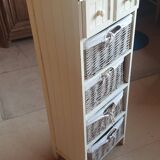 chiffonier, linen chest of drawers made of wood, wicker and fabric
