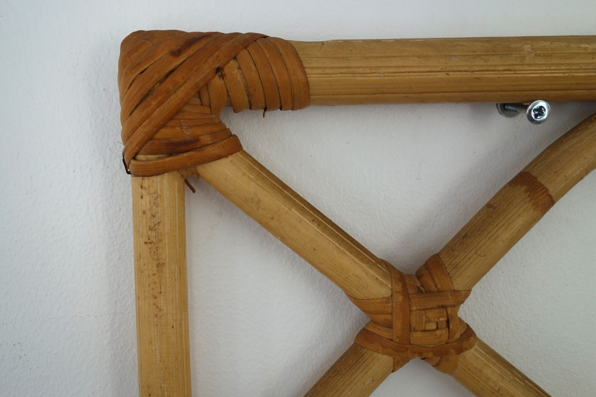 Vintage rattan coat rack 5 hooks 50s