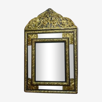 Mirror pedimented decoration in brass repoussé style Louis XIV