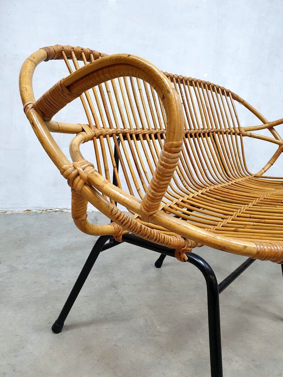 Banc en rotin par Rohe Noordwolde 1960