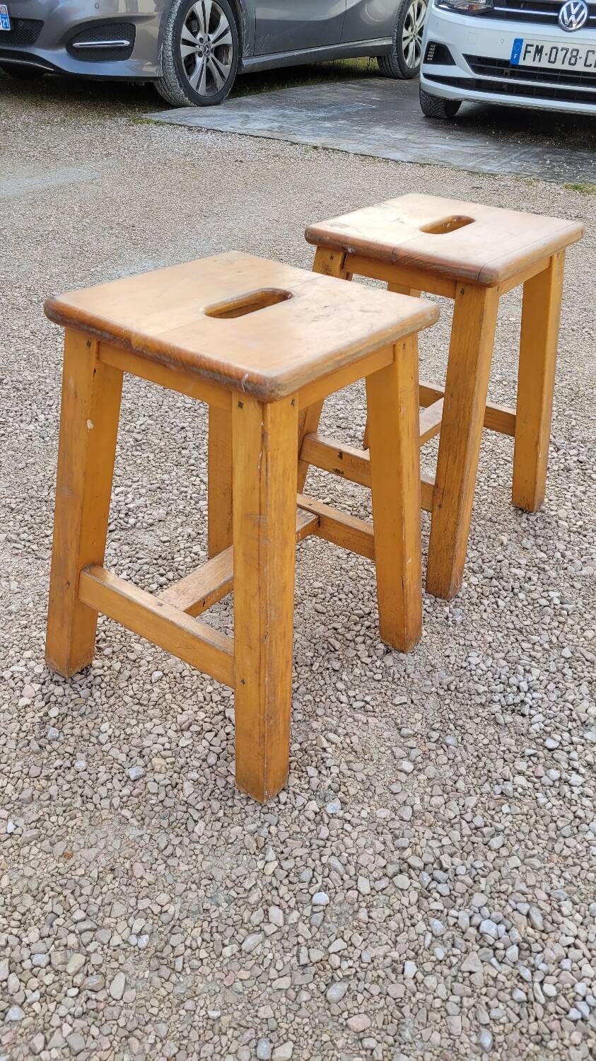 Pair of wooden stools from Gare 1950s