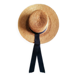 Ribbon and braided straw boater hat