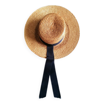 Ribbon and braided straw boater hat