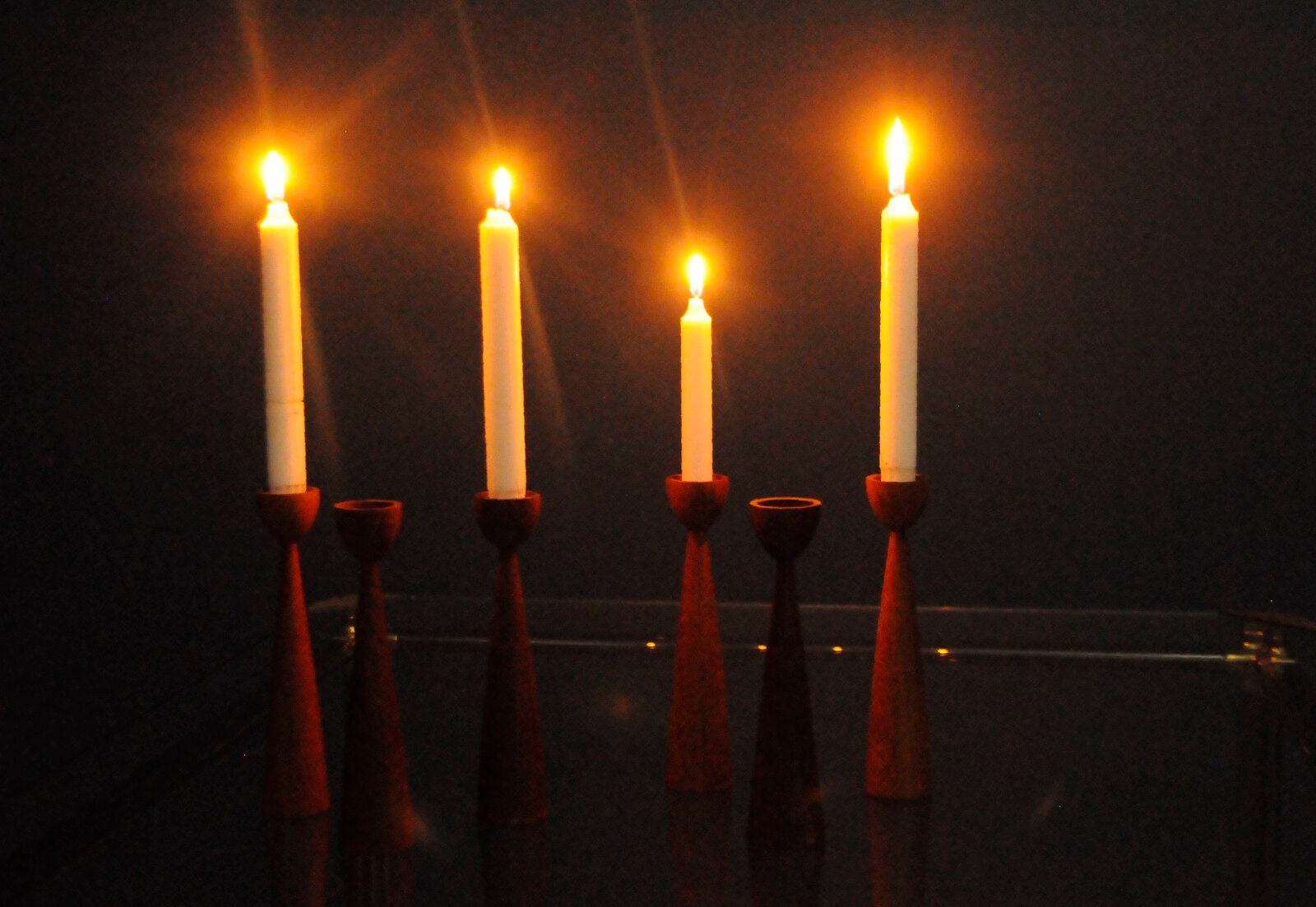 Set of 6 modern Danish teak candlesticks