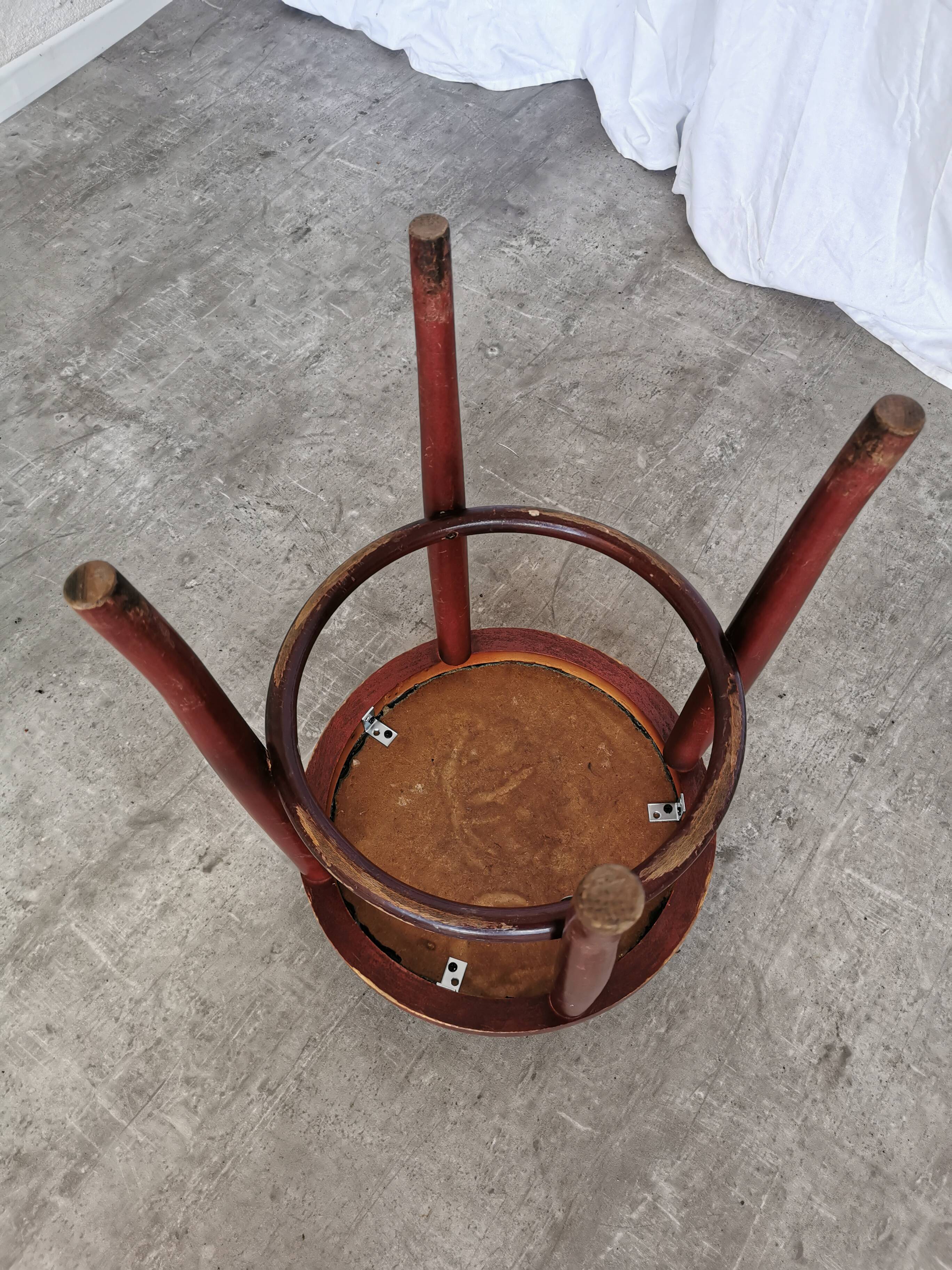 Vintage Irish Pub Stool: Green Leather Seat, Bentwood Thonet Style