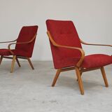Pair of red armchairs 6953 by Jaroslav Smidek for Ton Bystrice Thonet 1960