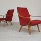 Pair of red armchairs 6953 by Jaroslav Smidek for Ton Bystrice Thonet 1960