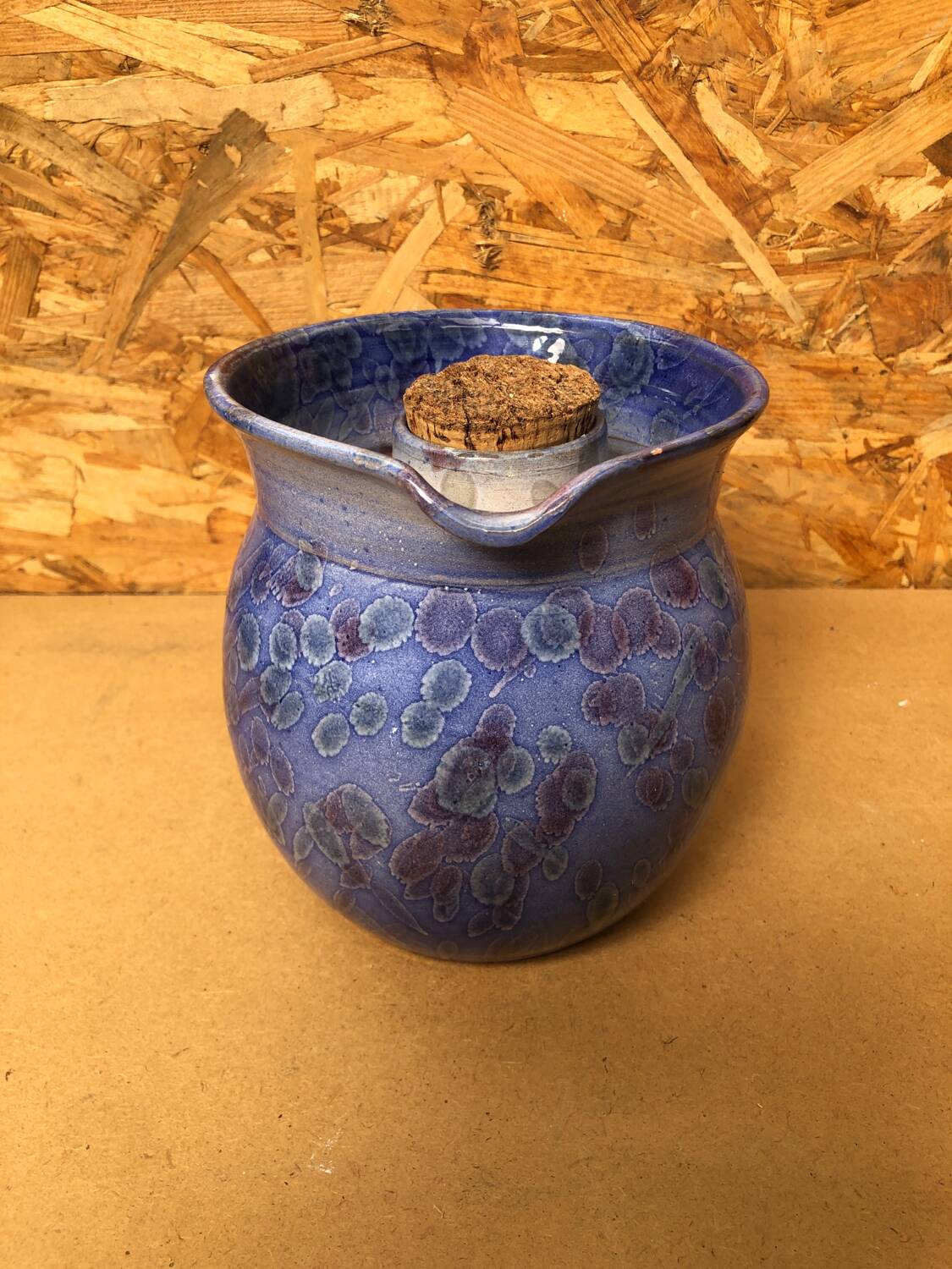 Old Vintage Blue Enamelled Terracotta Carafe Refresher Pitcher