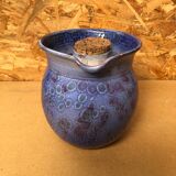 Ancien Pichet Rafraîchissoir Carafe Terre Cuite Émaillée Bleu Vintage