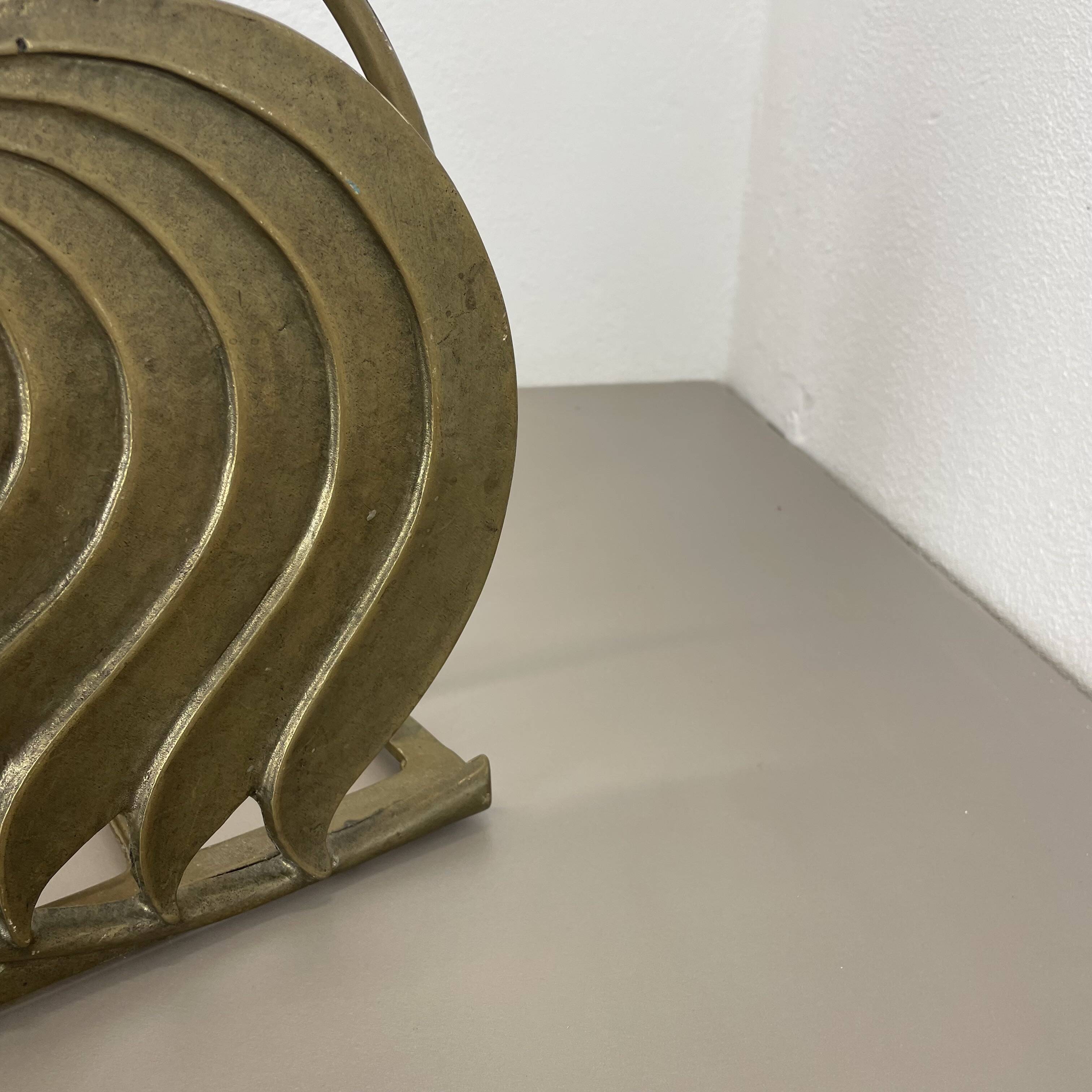 Hollywood Regency 4.8kg Brutalist Solid Brass Magazine Holder Stand, Italy