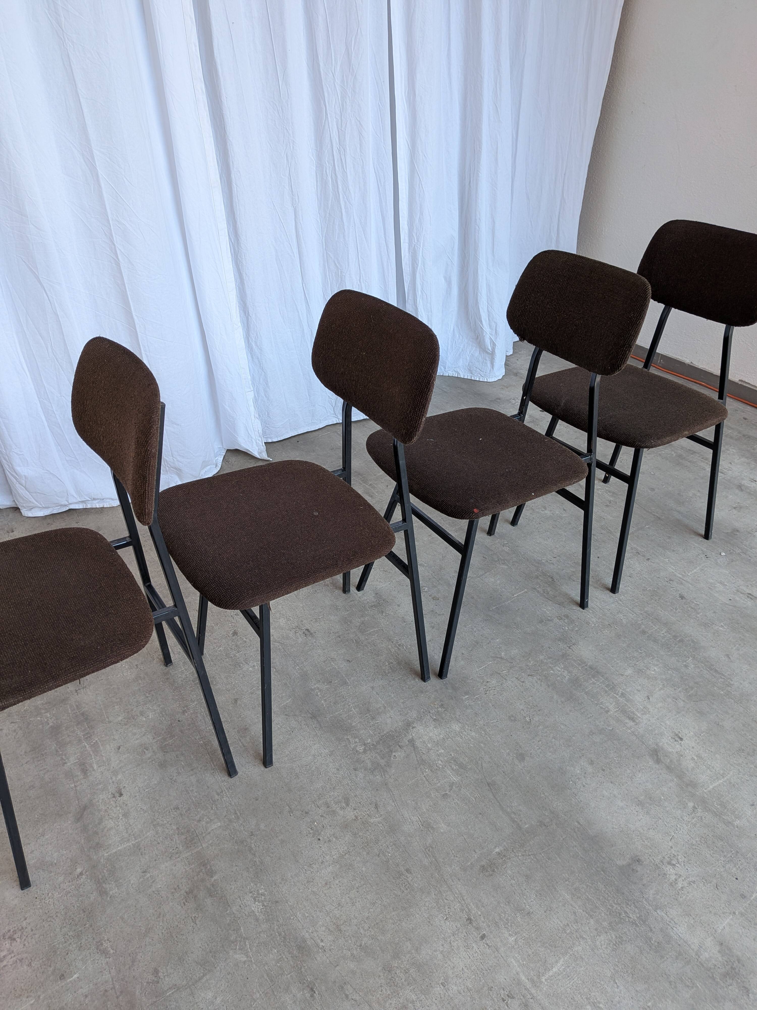 Chaises de salle à manger STOL Kamnik vintage (ensemble de 4) : tissu marron rétro des années 1970
