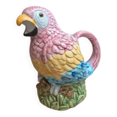 Pichet perroquet multicolore en barbotine – faïence vintage