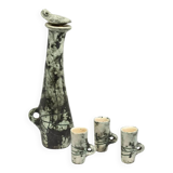 Carafe and its 3 liqueur glasses in glazed ceramic by Jacques Blin