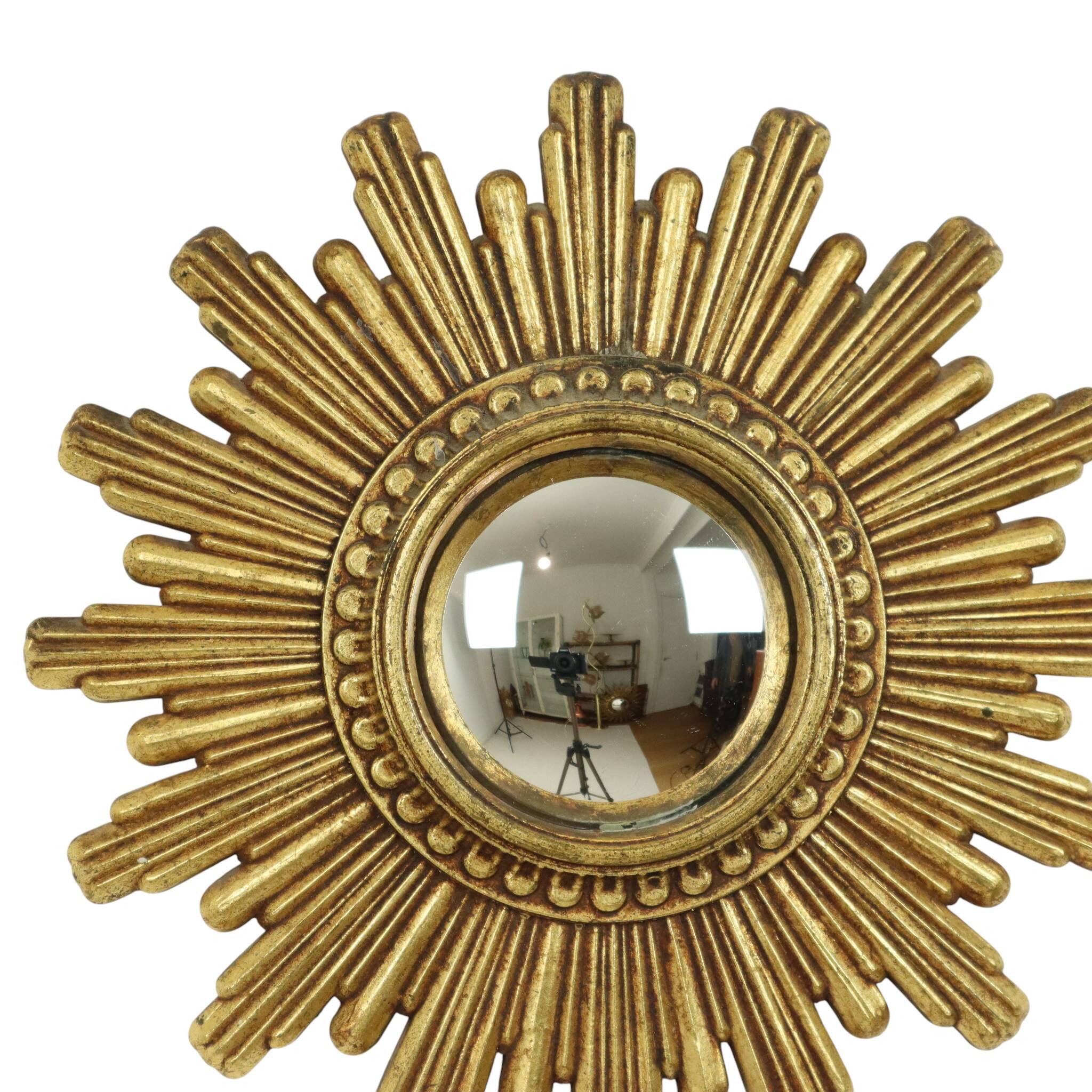 Vintage Sunburst Mirror Gold Convex 24cm