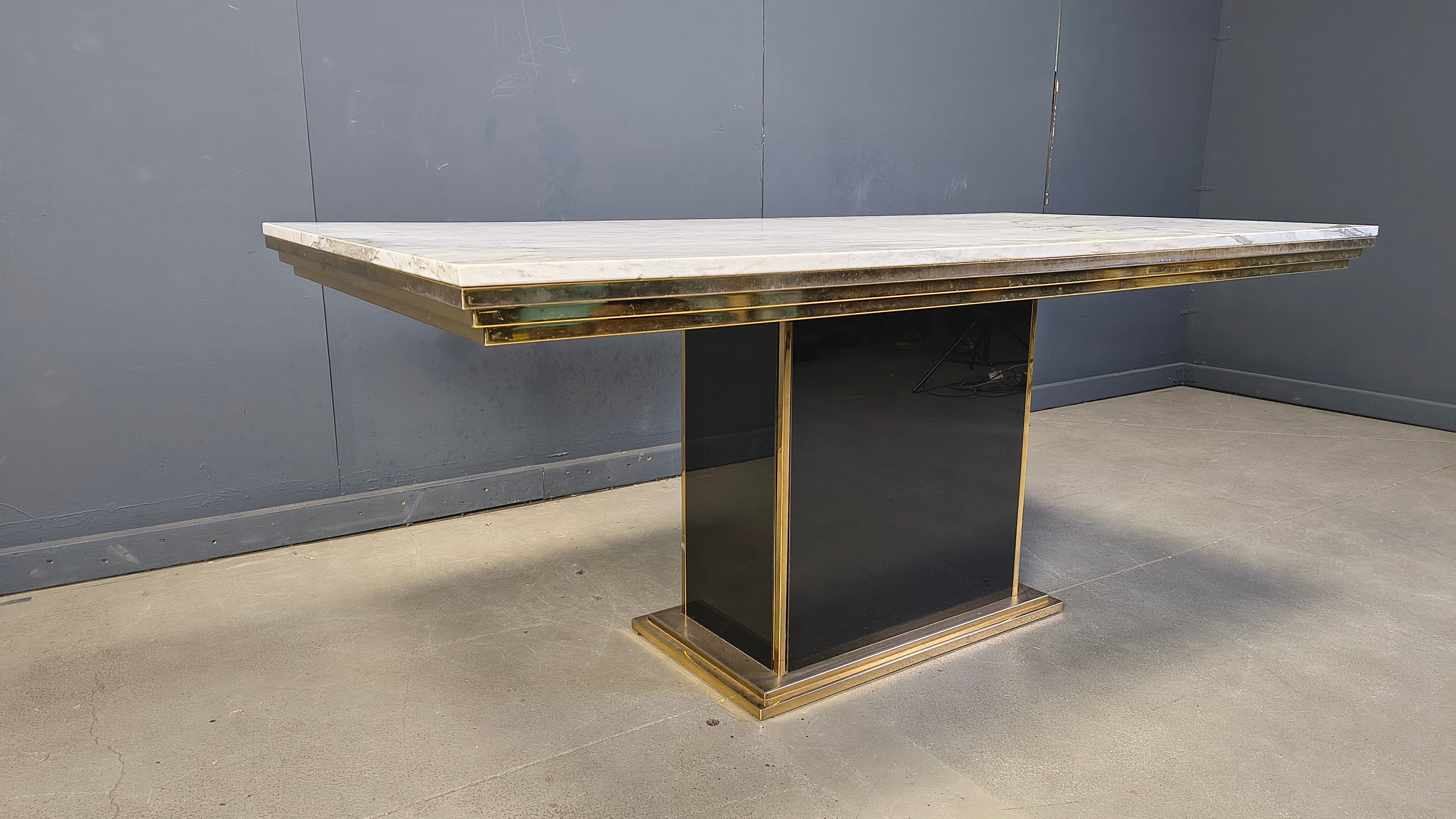 Vintage white marble and brass dining table, 1970s