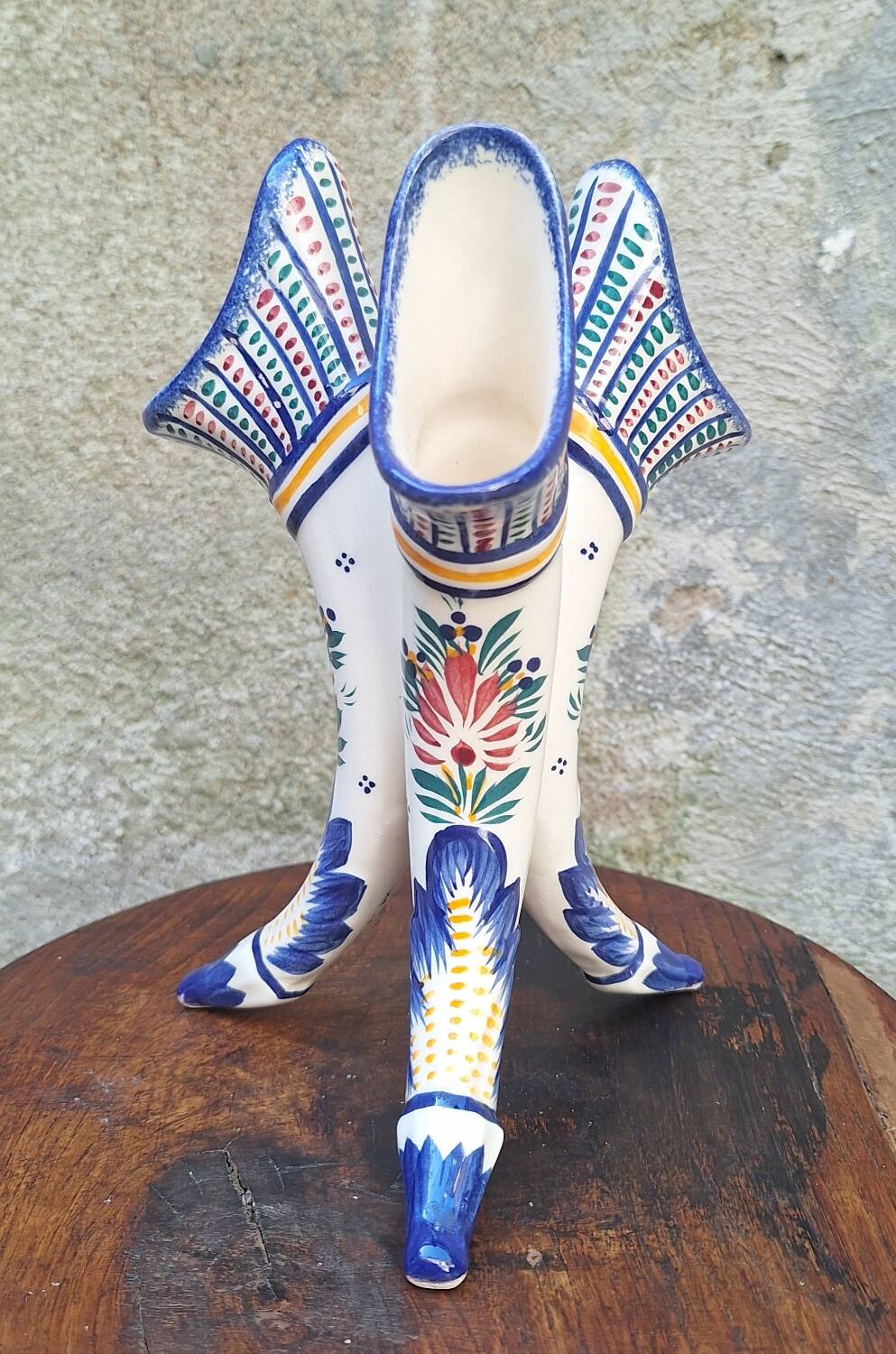 Quimper earthenware tricorn vase