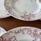 Set of 6 antique red Terre de Fer plates St Amand Hamage model