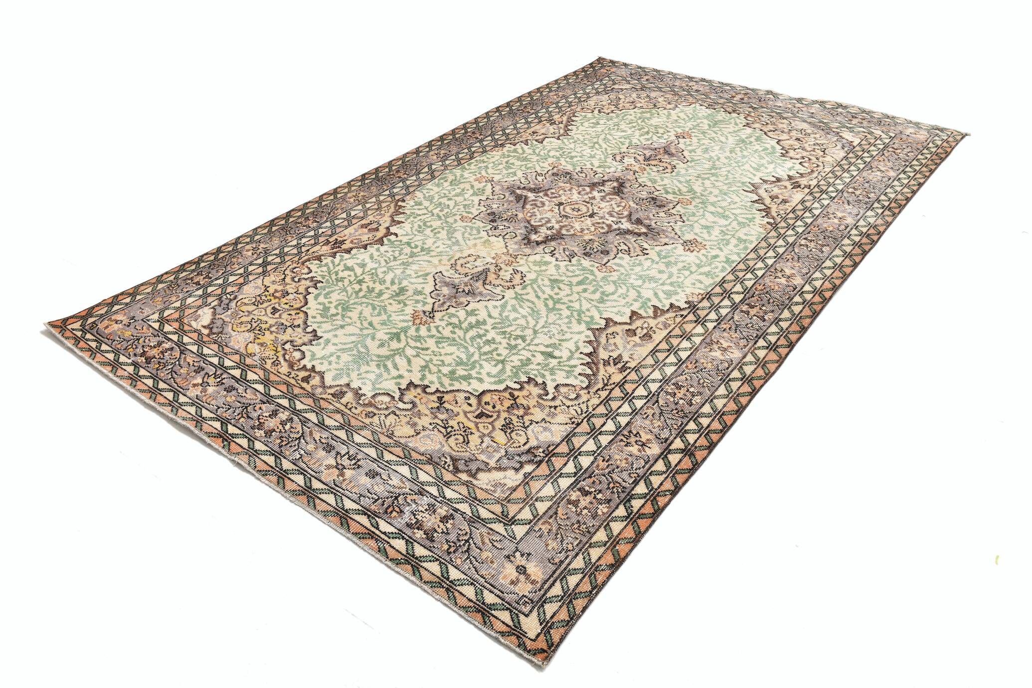 6x9 Sage Green Classic Pattern Turkish Vintage Rug, 170x281 Cm