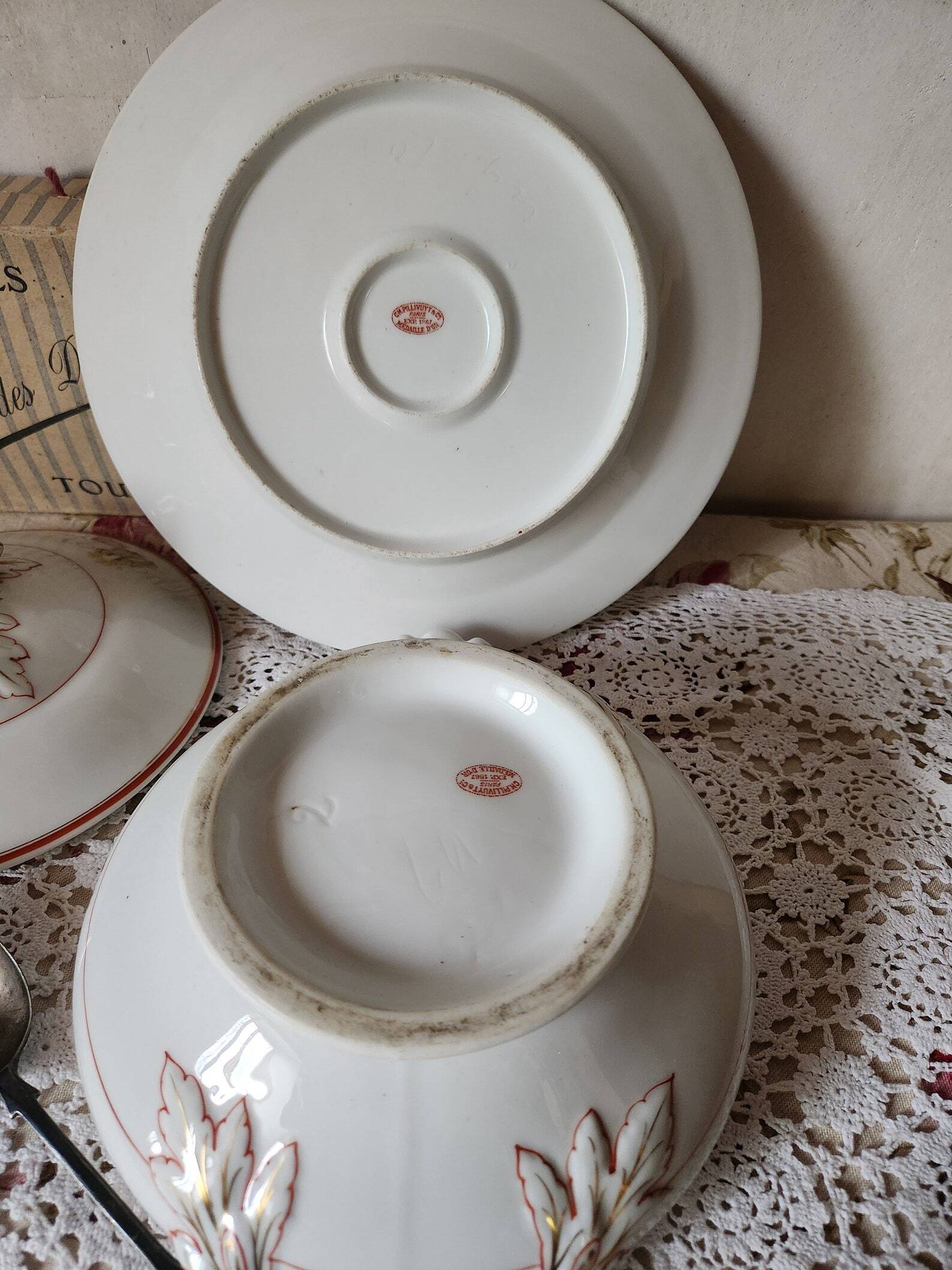 Circa 1900s Pillivuyt Gold 'BM' Monogrammed White Porcelain Soup Tureen