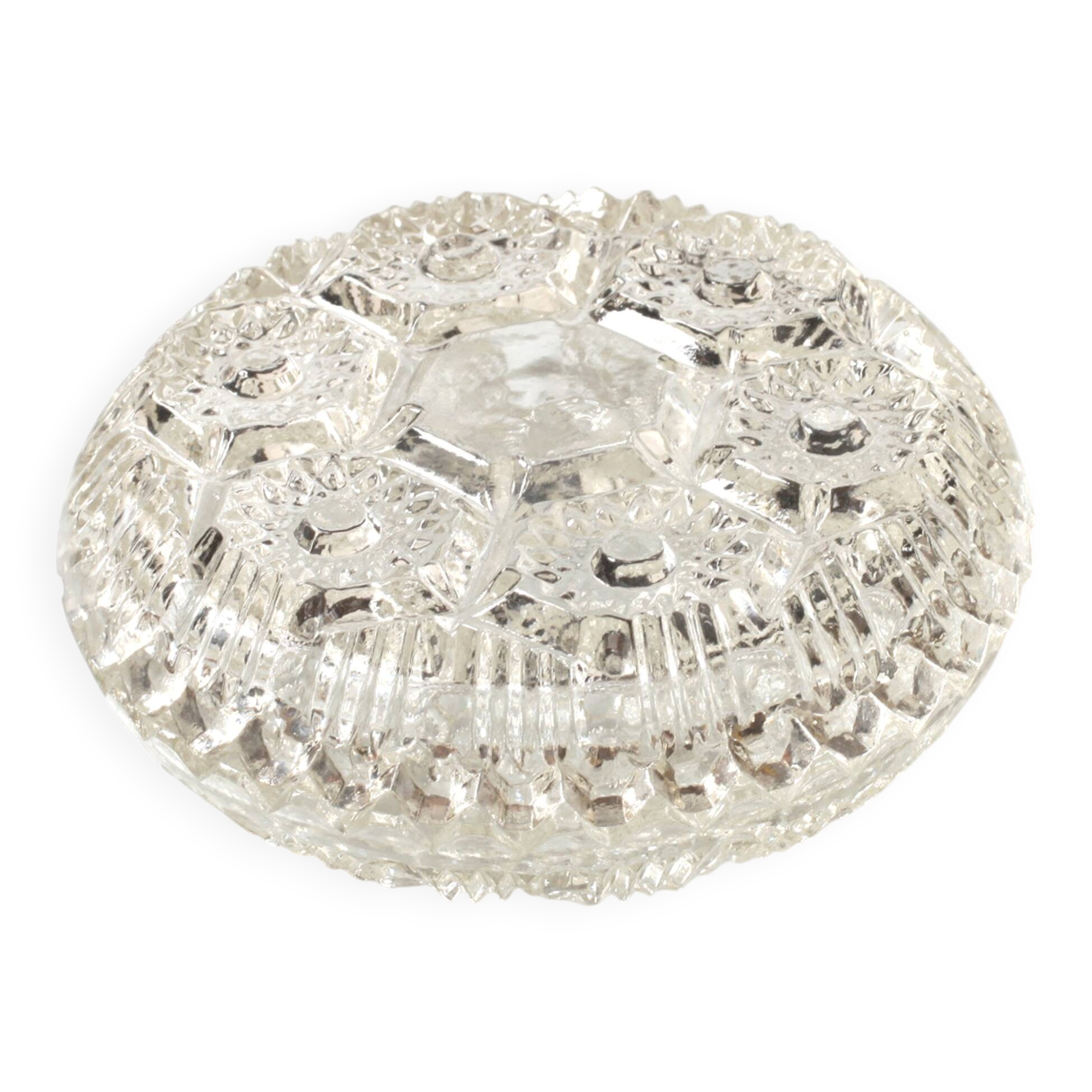 Mid-Century Pressed Glass Jewelry Box / Geometric Bonbon Candy Jar