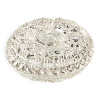 Mid-Century Pressed Glass Jewelry Box / Geometric Bonbon Candy Jar