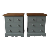 2 beautifully crafted bedside tables re-enchanted in verdigris
