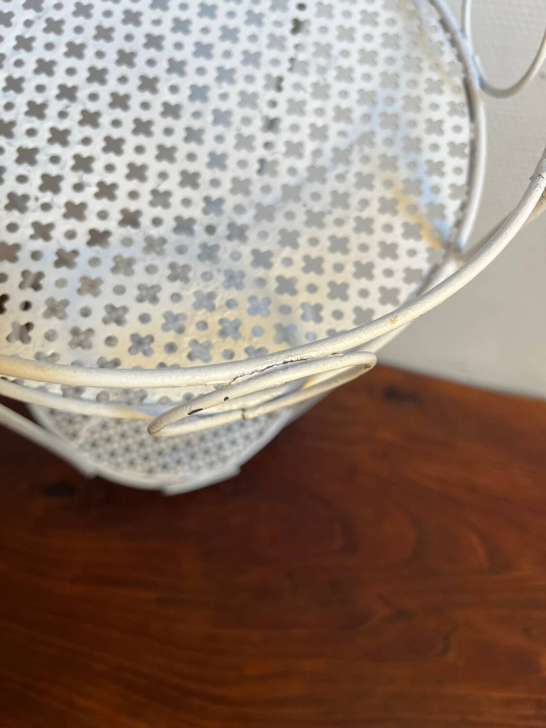 White perforated metal side table