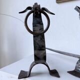 Pair of zoomorphic metal andirons "dogs" 1950