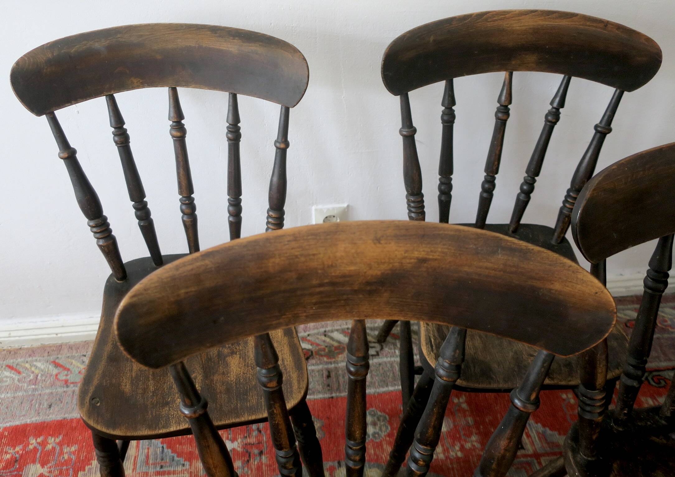 Antique set of 4 farmhouse patinated oak dining chairs, 19th century