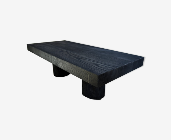 table basse pieds rondins bois brule shou sugi ban selency