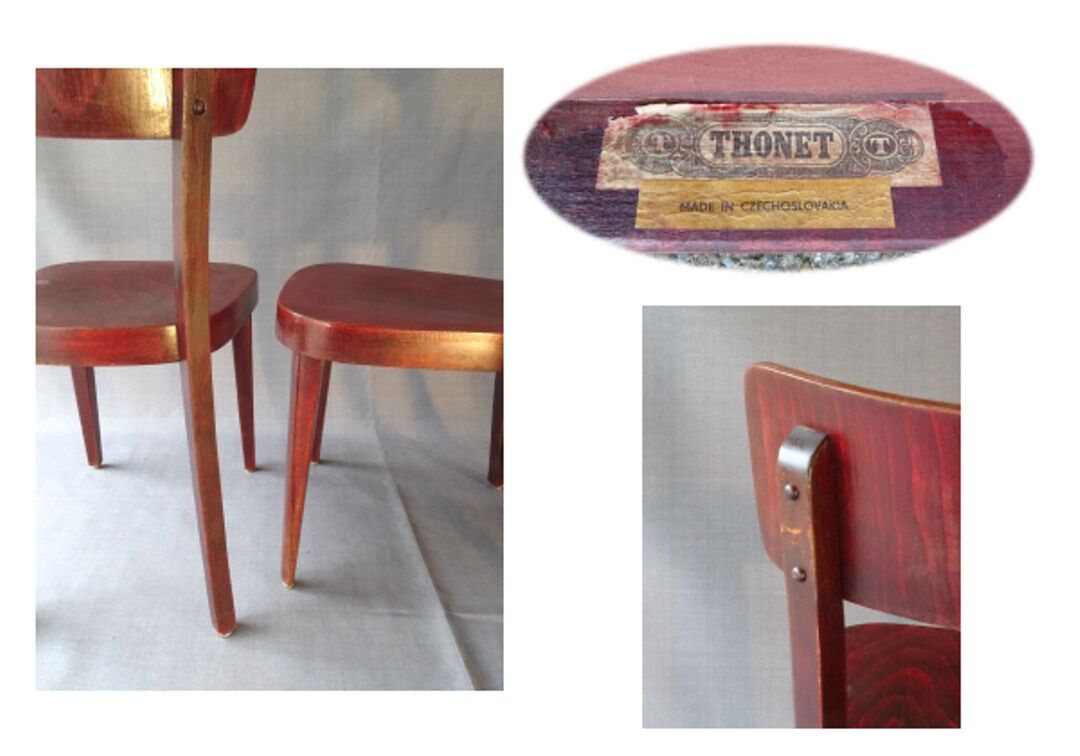 Set of 3 chairs Thonet 1950 feet spindle, modern bistro