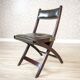Vintage Walnut Folding Chair in Dark-Green Leather, 1950s