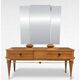 Art Deco dressing table with a triptych mirror in blonde maple and briar burl.