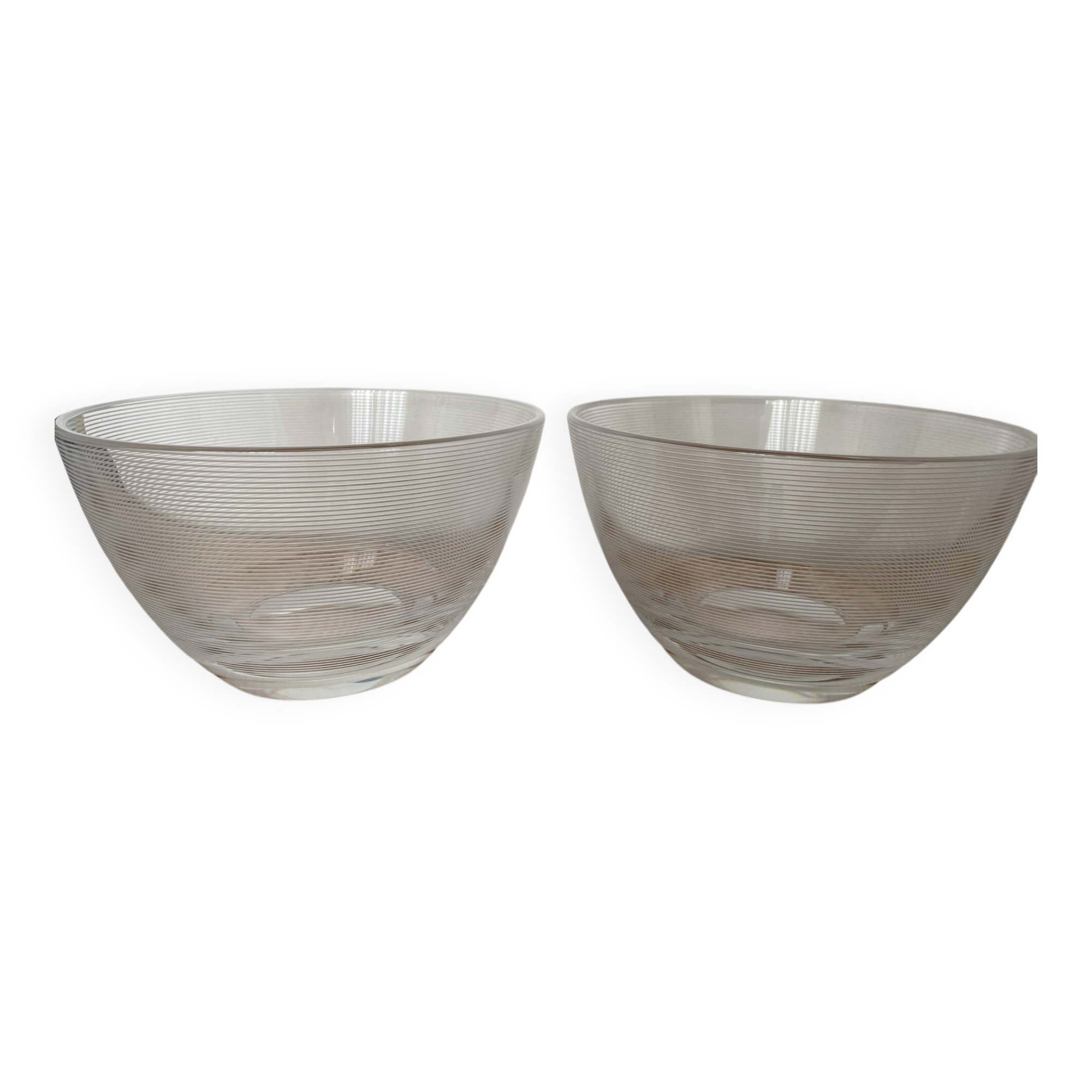 Pair of Large Salad Bowls in Modernist Crystal – Scandinavian Style / O