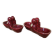 2 Vintage salt cellars in burgundy glazed ceramic slip with gold edging