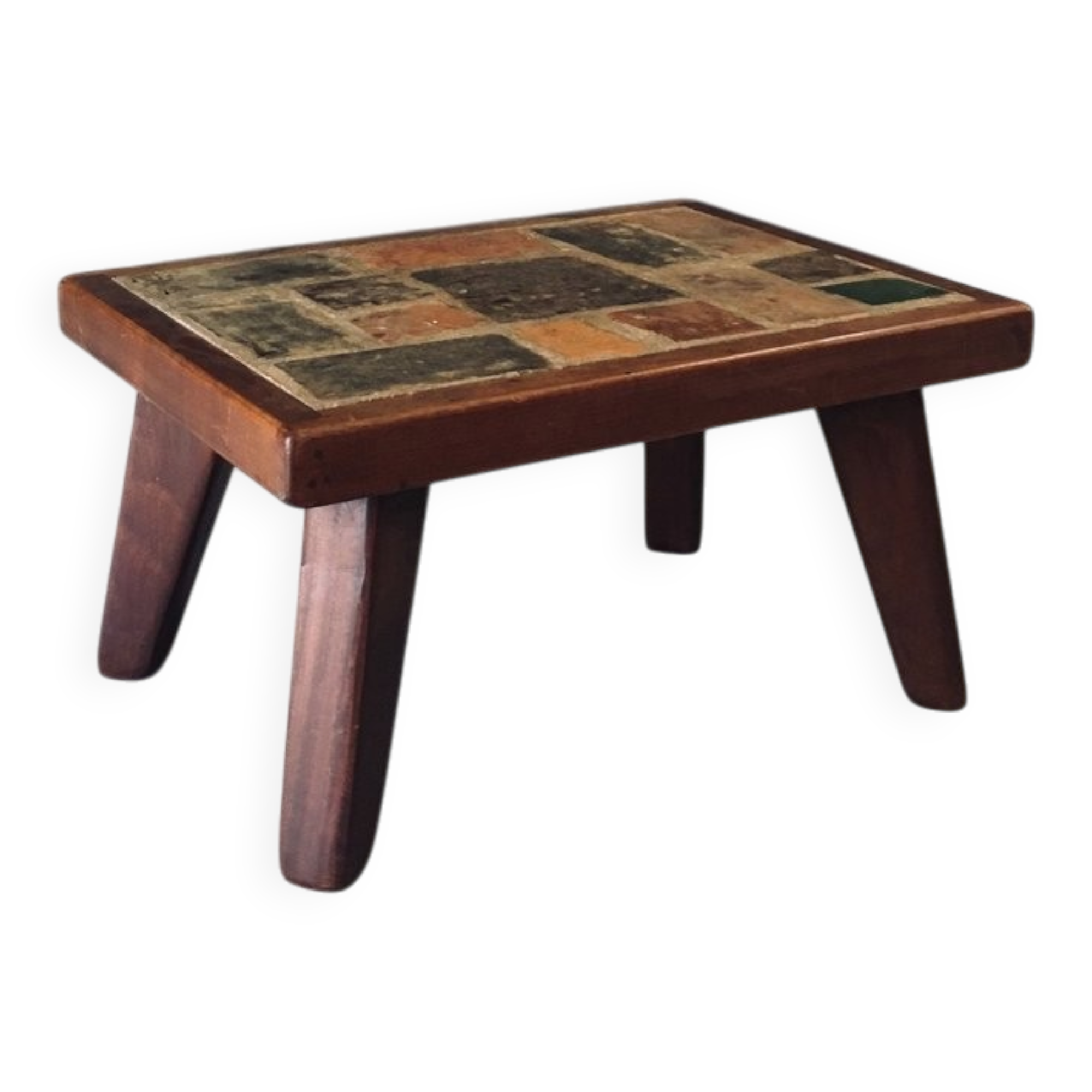 Brutalist Rustic Slate Tile & Oak Coffee Table, Belgium, 1960s