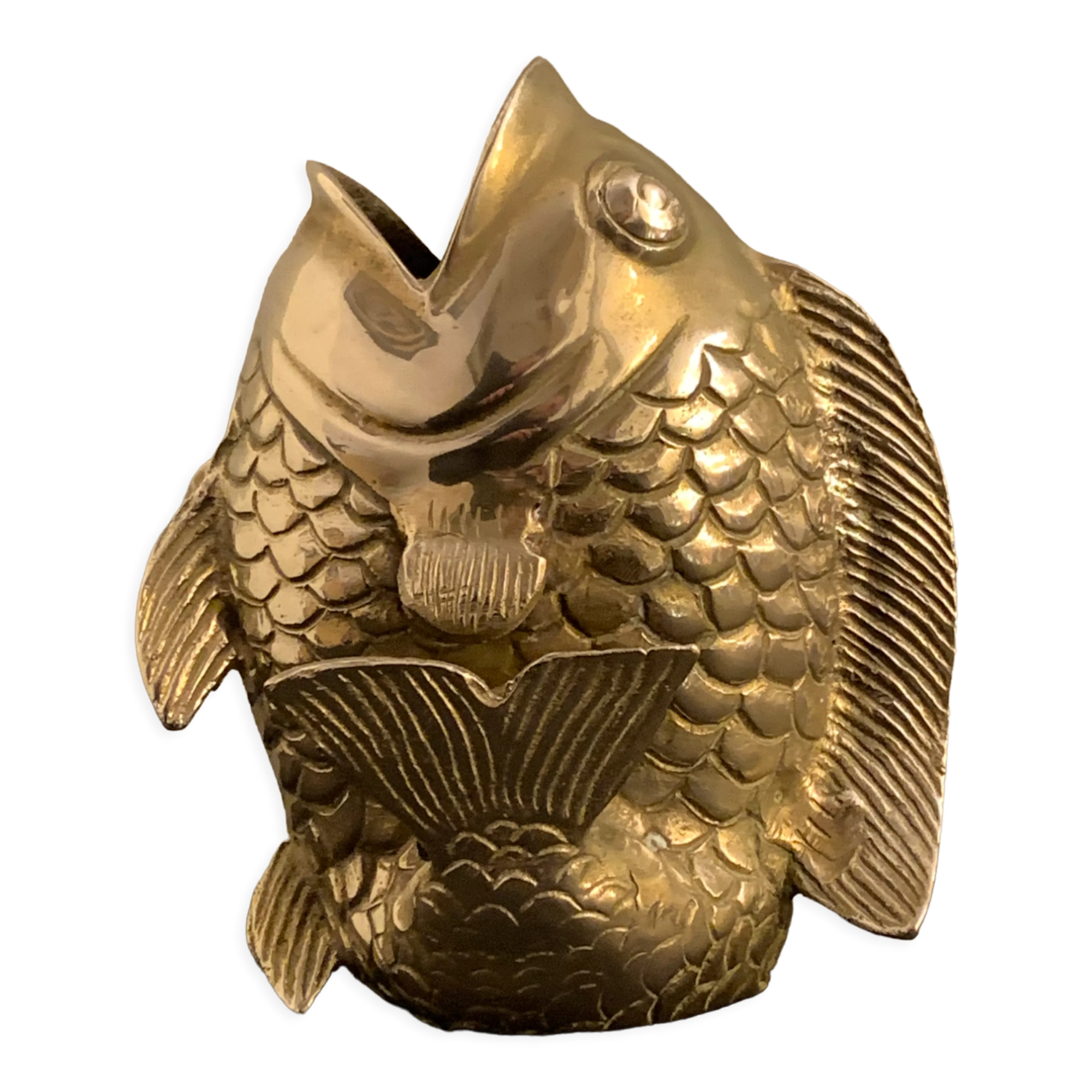 Koi fish vase, solid brass carp, Japan, late nineteenth century