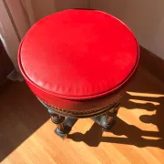 Napoleon III Piano Stool, French Red Velvet Ebonized Wood Accent Seat,