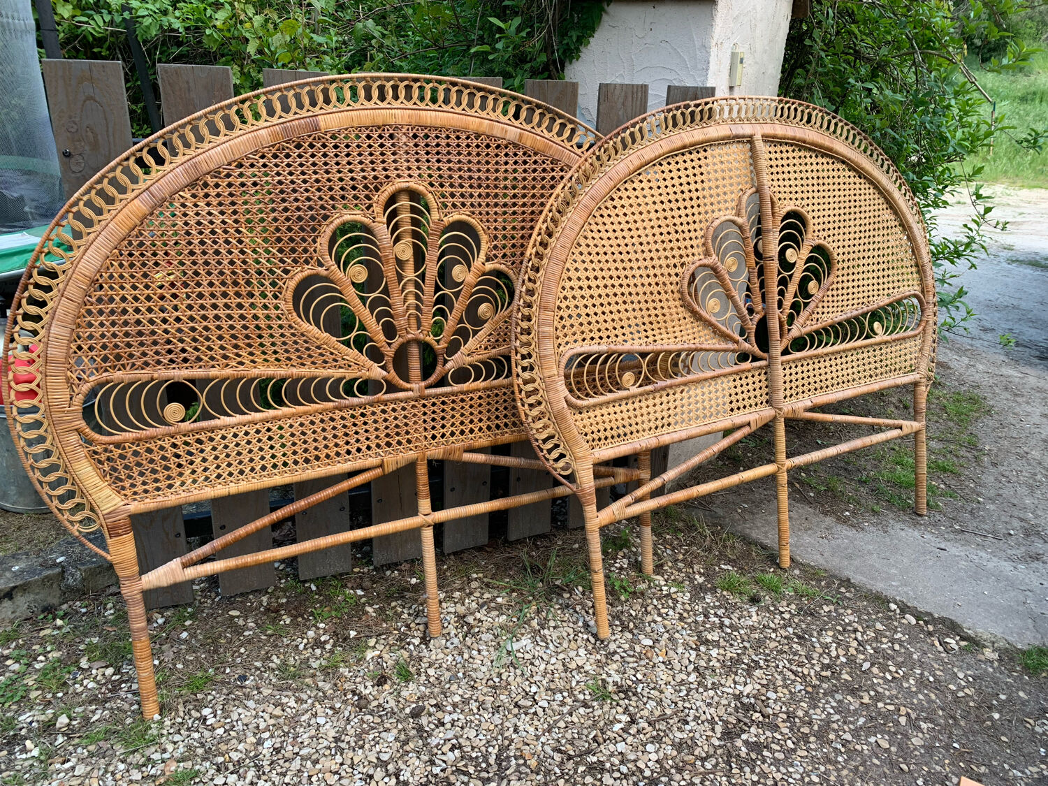 Peacock headboards in rattan and wicker 70s
