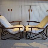 Rare-Vintage - Set of two rattan and bamboo armchairs - reclining armchairs - 80s