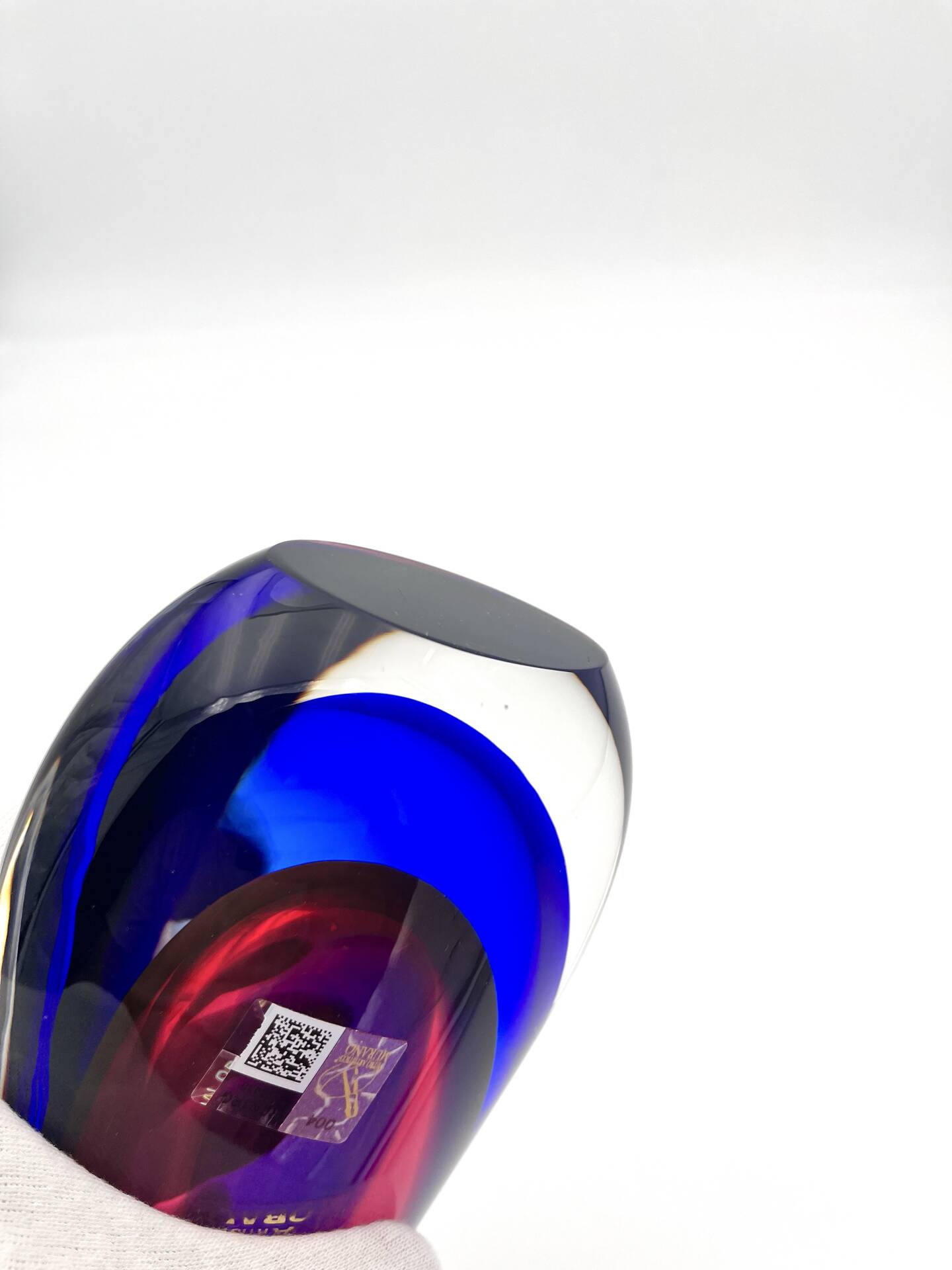 Vase Luigi Onesto Oball Sommerso Flame Blue Magenta 25cm 1.78kg Label