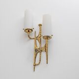 Pair of Brutalist Bronze Wall and Murano glass Sconces by Felix Agostini, 1