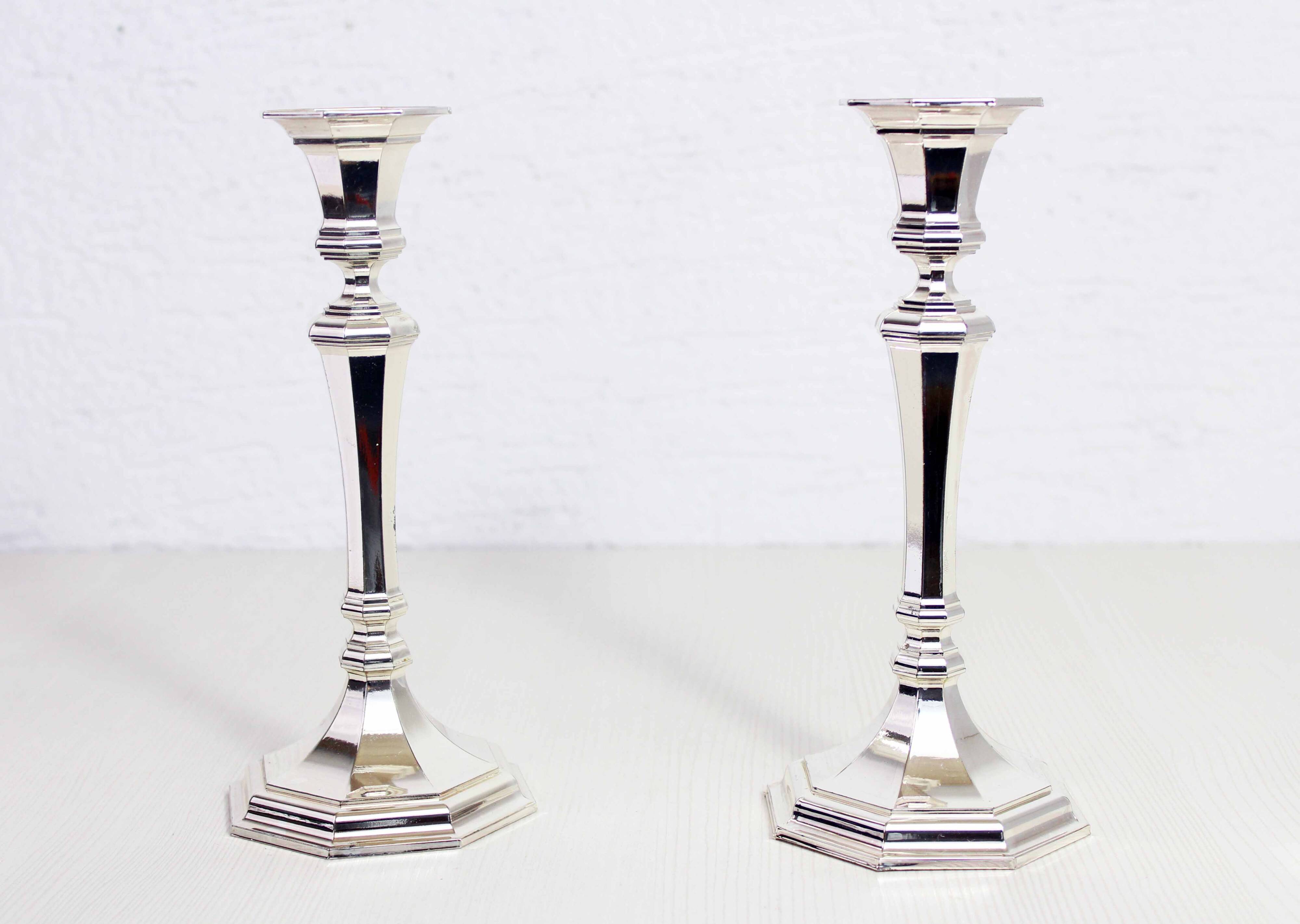 Pair of silver-plated metal candlesticks, BMF 1960