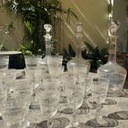 Antique engraved crystal liqueur service? St Louis model early 20th century.