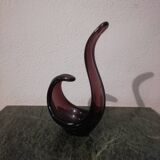 Empty pocket/Free-form swan sculpture in Violet Murano Glass.